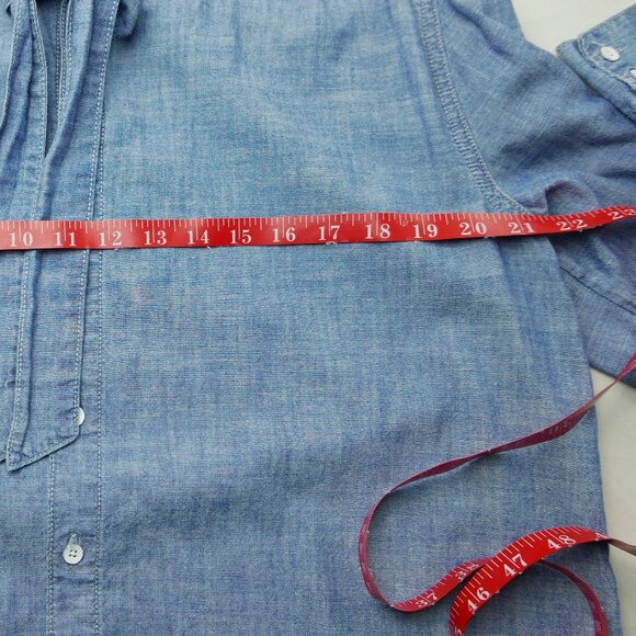 Lucky Brand		Tie Bow collarless Denim Blouse	Large - Picture 2 of 8